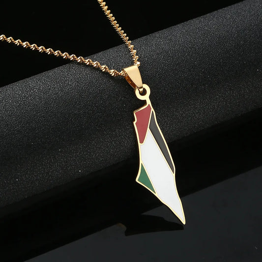 Palestine Map Pendant Flag Necklace For Women