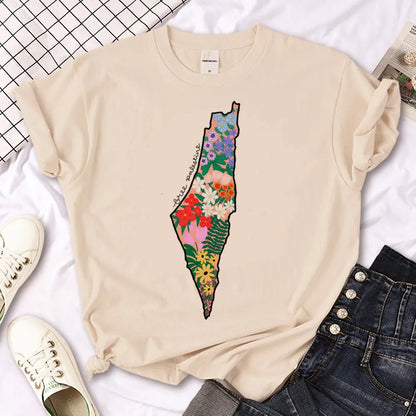 Free Palestine Beige T-shirt For Girls