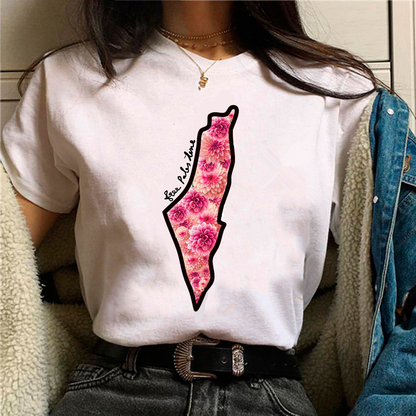 Free Palestine Floral Map T-shirt For Girls